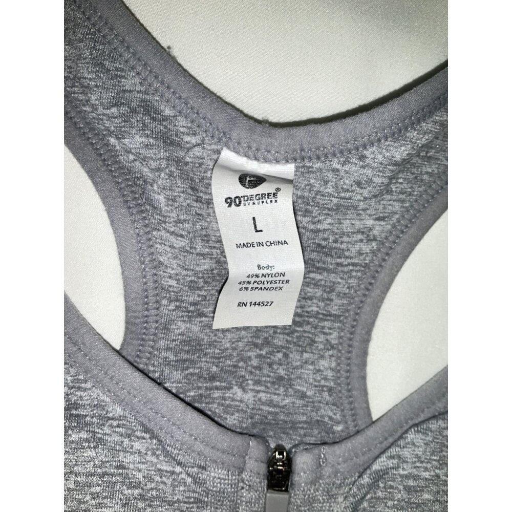 90 degree Zip front Sports Bra, Heathered Grey, Size Large, New - Picture 3 of 7